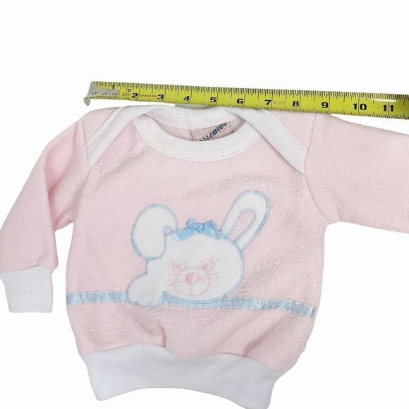 Baby Girls Sz 0-6 Mo Sweatshirt Pastel Pink Bunny Rabbit Blue Satin Colorwise - Picture 2 of 8
